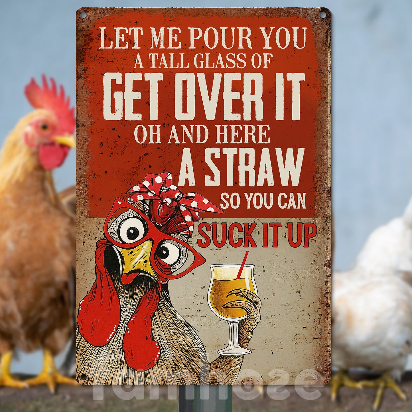 Funny Chicken Metal Sign, Let Me Pour You Farm Sign, Farm Decor Gift For Chicken Lovers