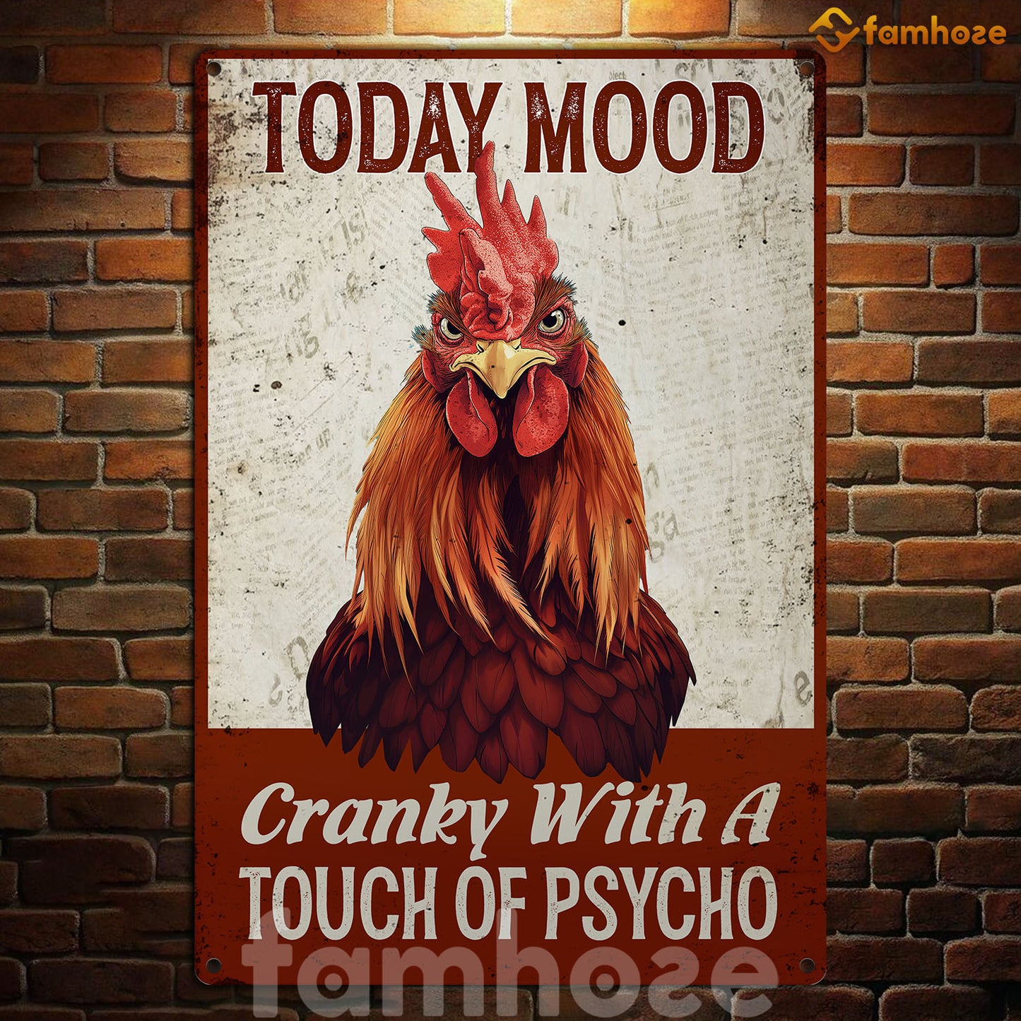 Funny Chicken Metal Sign, Today Mood Cranky With A Touch Of Psycho Farm Sign, Farm Decor Gift For Chicken Lovers