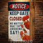 Funny Chicken Metal Sign, Notice Keep Gate Closed Farm Sign, Farm Decor Gift For Chicken Lovers