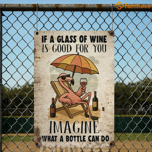 Funny Pool Flamingo Metal Sign, If A Glass Of Wine Pool Sign, Pool Decor Gift For Pool Lovers, Flamingo Lovers