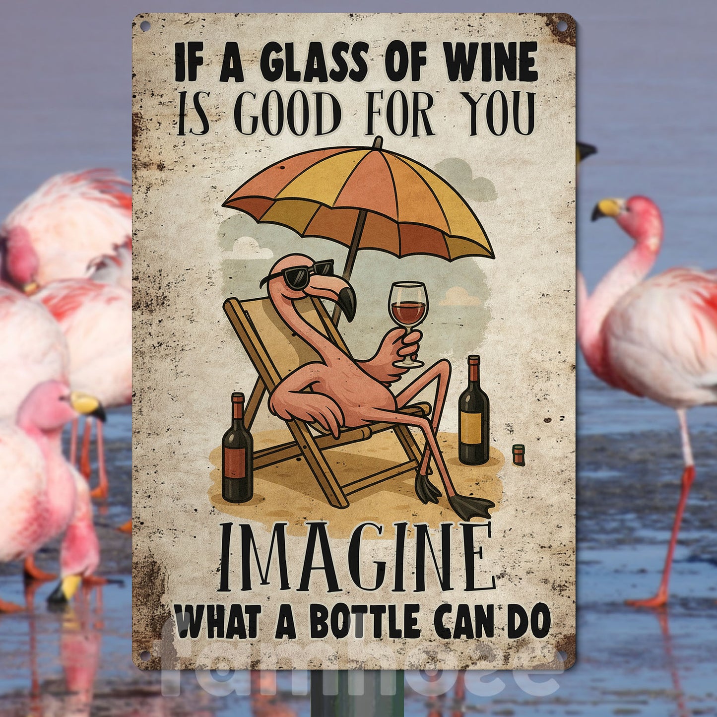Funny Pool Flamingo Metal Sign, If A Glass Of Wine Pool Sign, Pool Decor Gift For Pool Lovers, Flamingo Lovers