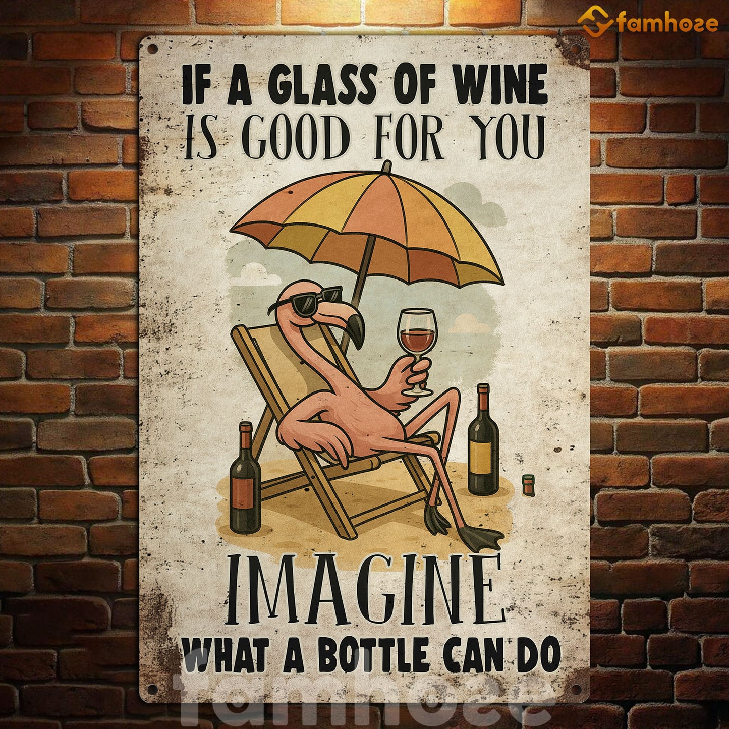 Funny Pool Flamingo Metal Sign, If A Glass Of Wine Pool Sign, Pool Decor Gift For Pool Lovers, Flamingo Lovers