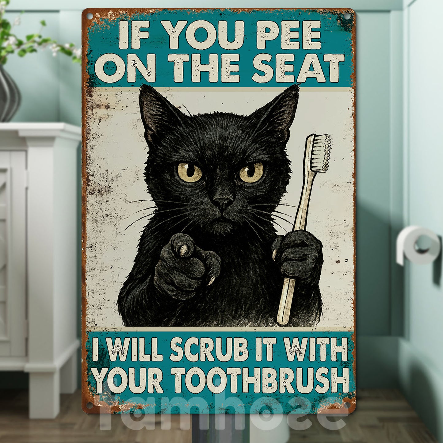 Funny Toilet Cat Metal Sign, If You Pee On The Seat Field Sign, Bathroom Decor Gift For Toilet Lovers, Cat Lovers