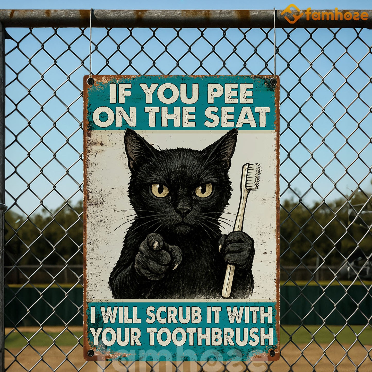 Funny Toilet Cat Metal Sign, If You Pee On The Seat Field Sign, Bathroom Decor Gift For Toilet Lovers, Cat Lovers