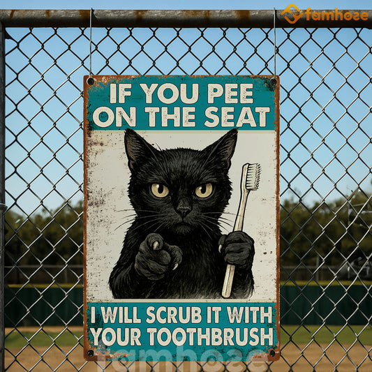 Funny Toilet Cat Metal Sign, If You Pee On The Seat Field Bathroom Sign, Restroom Decor Gift For Cat Lovers