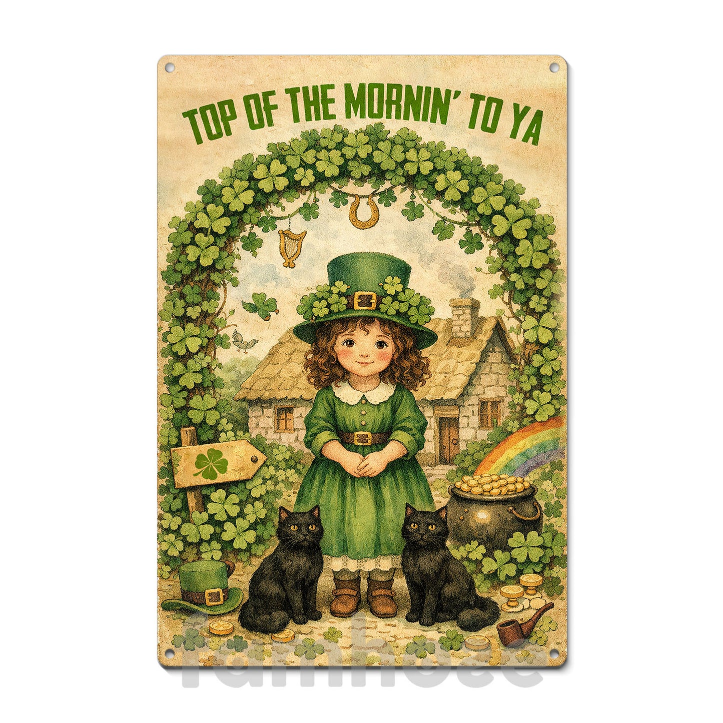 Four-Leaf Clover Metal Sign, Top Of The Mornin' To Ya Yard Sign, St Patrick's Day Field Decor Gift For Irish Lover