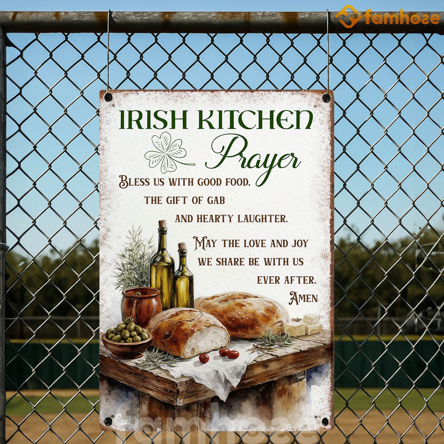 Four-Leaf Clover Jesus Metal Sign, Irish Kitchen Prayer Yard Sign, St Patrick's Day Field Decor Gift For Irish Lover