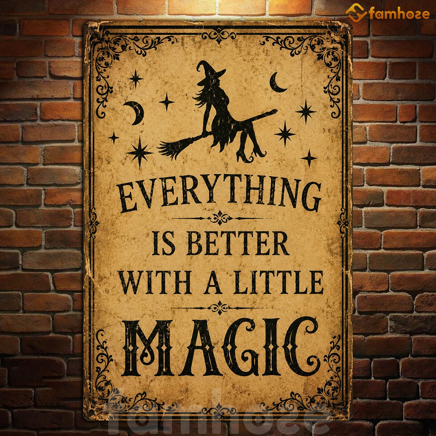 Halloween Witch Metal Sign, Everything Is Better With A Little Magic Yard Sign, House Decor Spooky Season Gift For Witch Lover