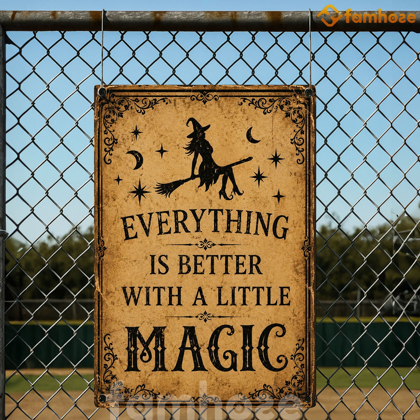 Halloween Witch Metal Sign, Everything Is Better With A Little Magic Yard Sign, House Decor Spooky Season Gift For Witch Lover