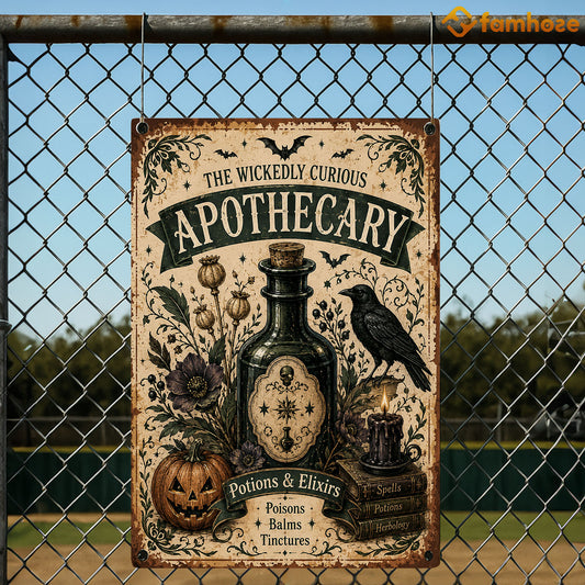 Vintage Halloween Metal Sign, The Wickedly Curious Apothecary Yard Sign, House Decor Spooky Season Gift