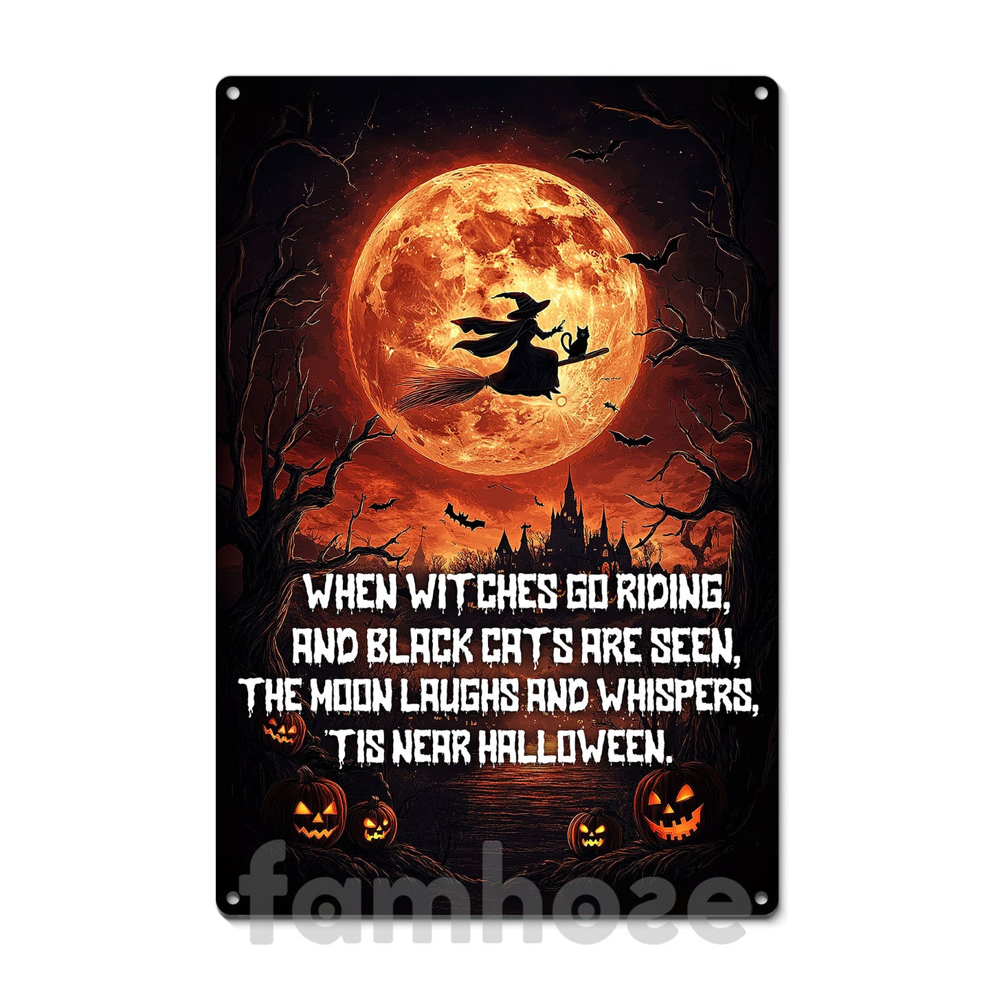 Halloween Witch & Black Cat Metal Sign, When Witches Go Riding Garden Sign, Field Decor Gift For Witch Lovers