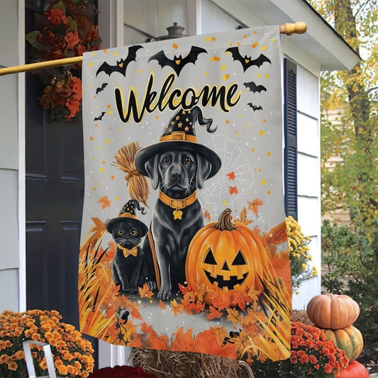 Halloween Dog Garden Flag & House Flag, Dog And Cat Welcome Spooky Season Outdoor Decor, Yard Decor Gift For Dog Lovers