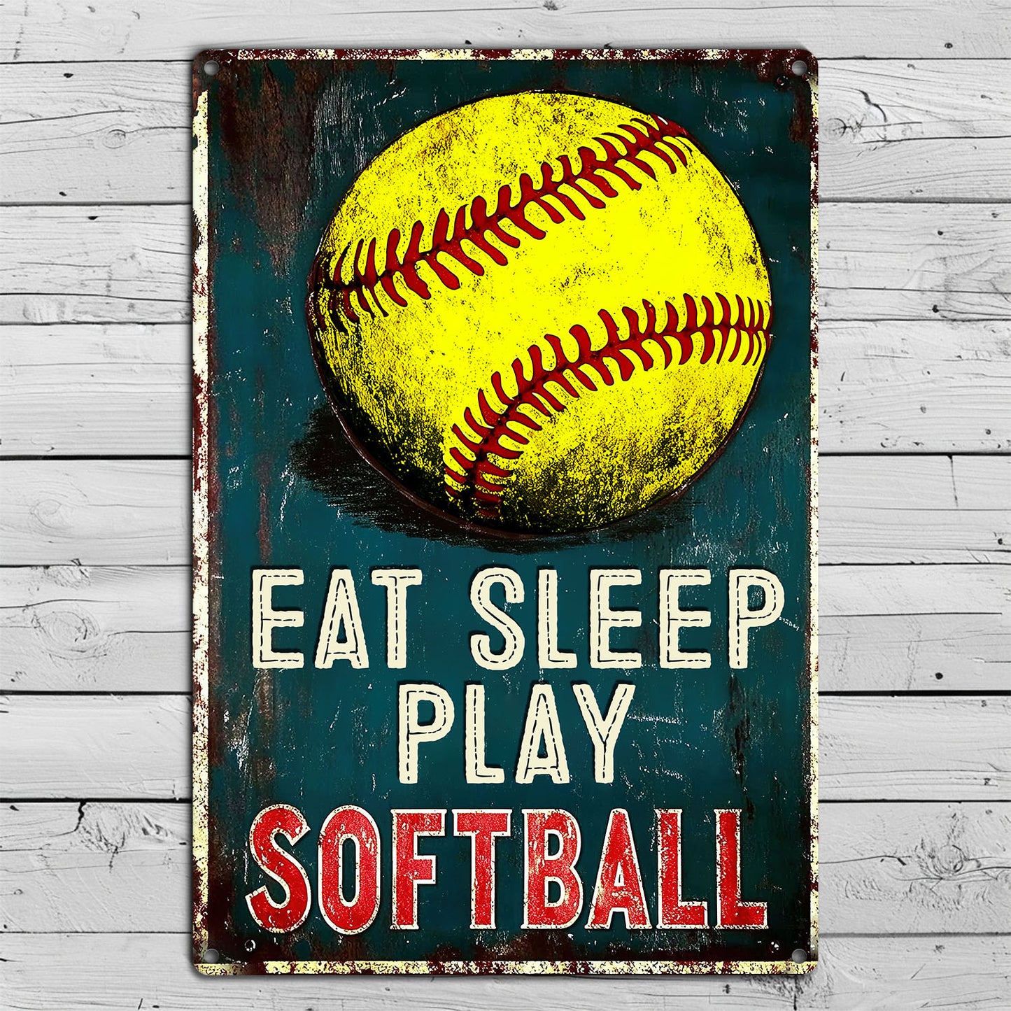 Funny Softball Metal Sign, Eat Sleep Play, Welcome To The Magical Garden Backyard Sign, Gift For Softball Lovers