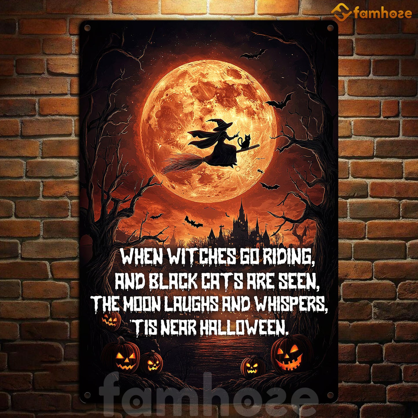 Halloween Witch & Black Cat Metal Sign, When Witches Go Riding Garden Sign, Field Decor Gift For Witch Lovers