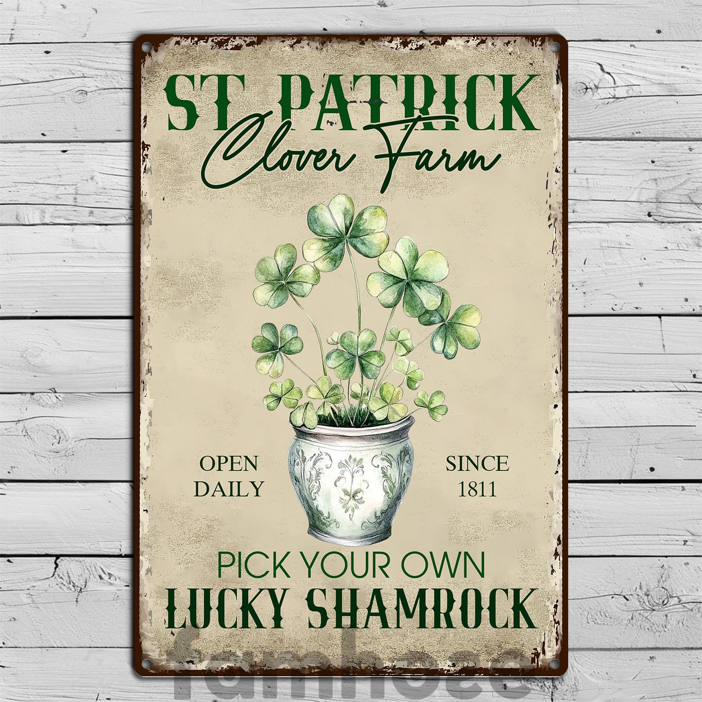 St Patrick's Day Metal Sign, Pick Your Own Lucky Shamrock, Welcome To The Magical Garden Backyard Sign