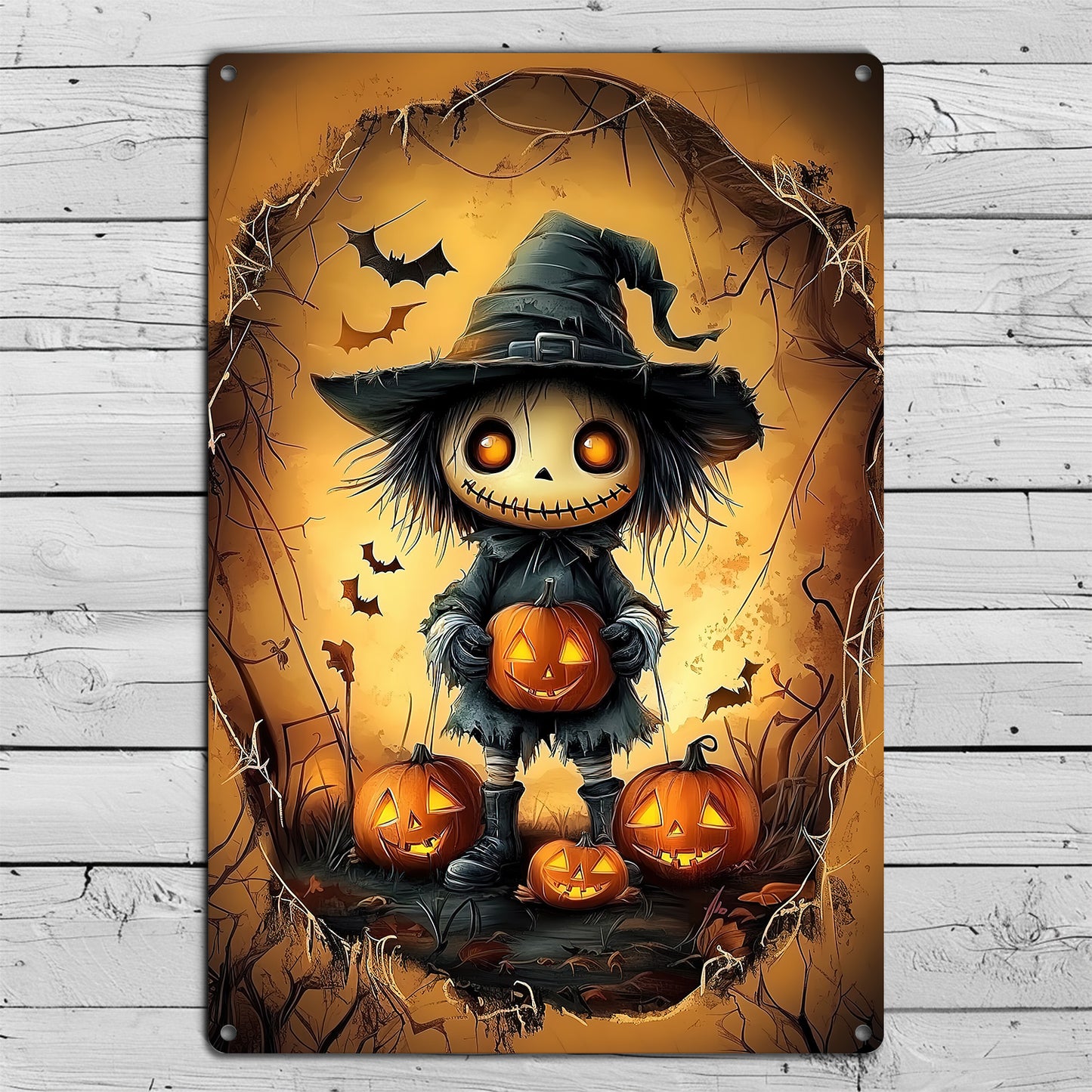 Cute Halloween Metal Sign, The Spooky Scarecrow, Welcome To The Magical Garden Backyard Sign