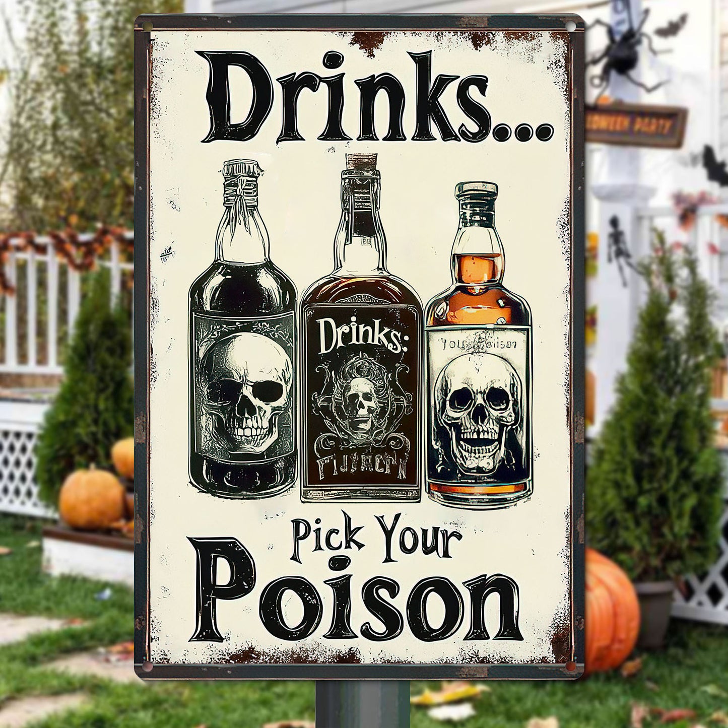 Thanksgiving Metal Sign, Drinks Pick Your Poison, Welcome To The Magical Garden Backyard Sign