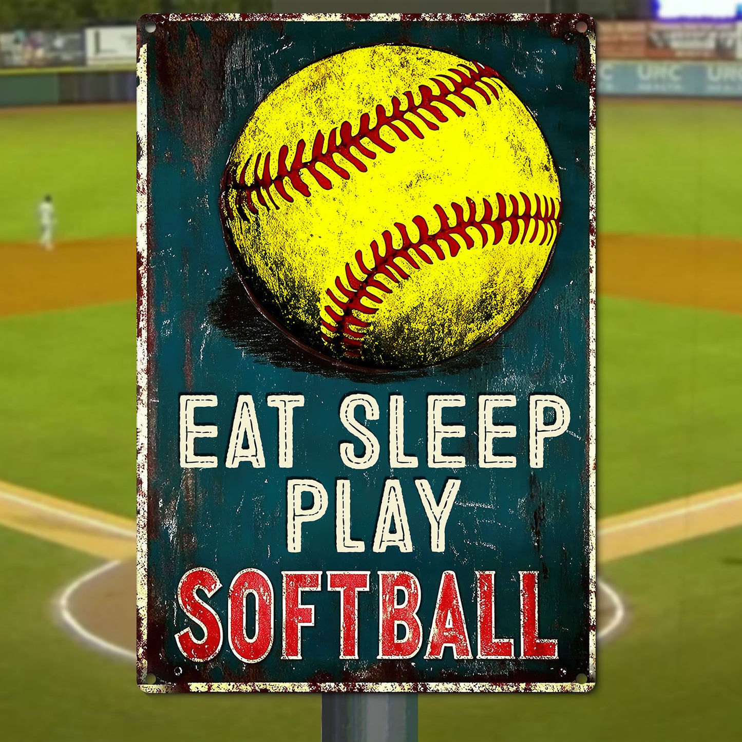 Funny Softball Metal Sign, Eat Sleep Play, Welcome To The Magical Garden Backyard Sign, Gift For Softball Lovers