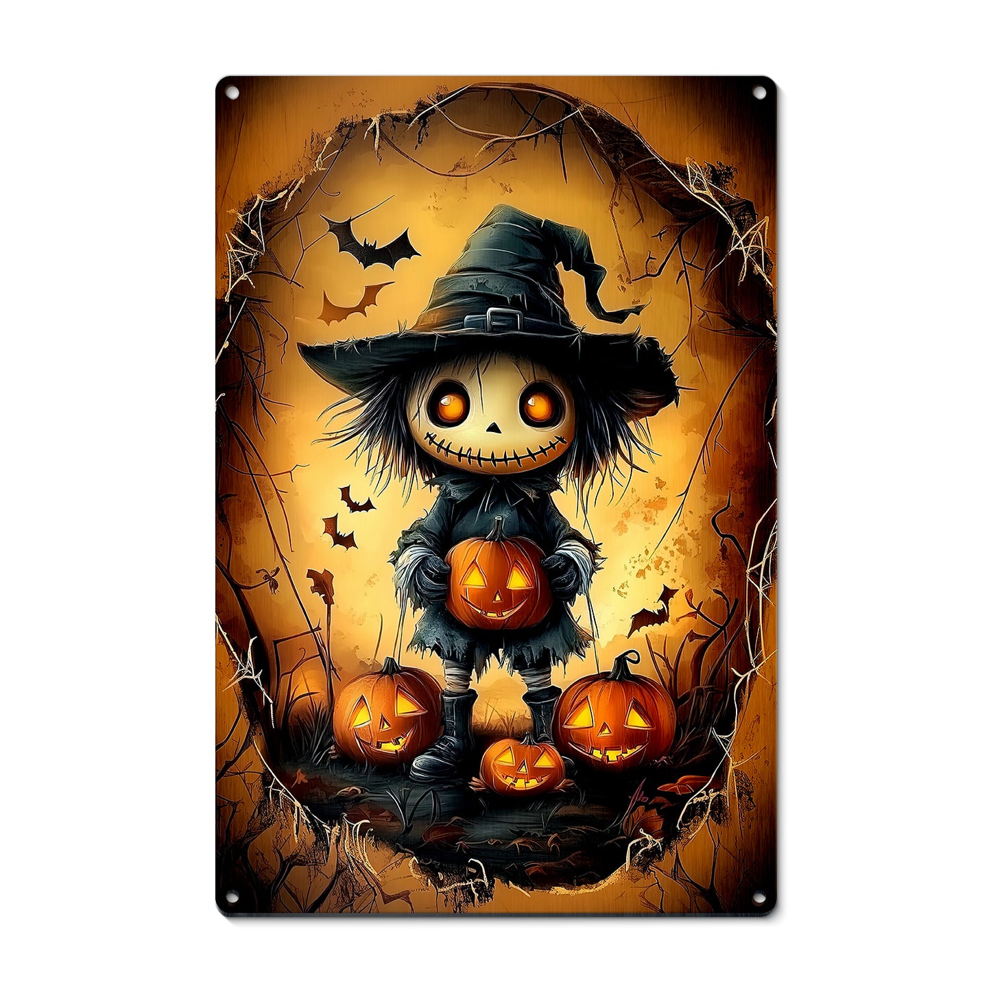 Cute Halloween Metal Sign, The Spooky Scarecrow, Welcome To The Magical Garden Backyard Sign