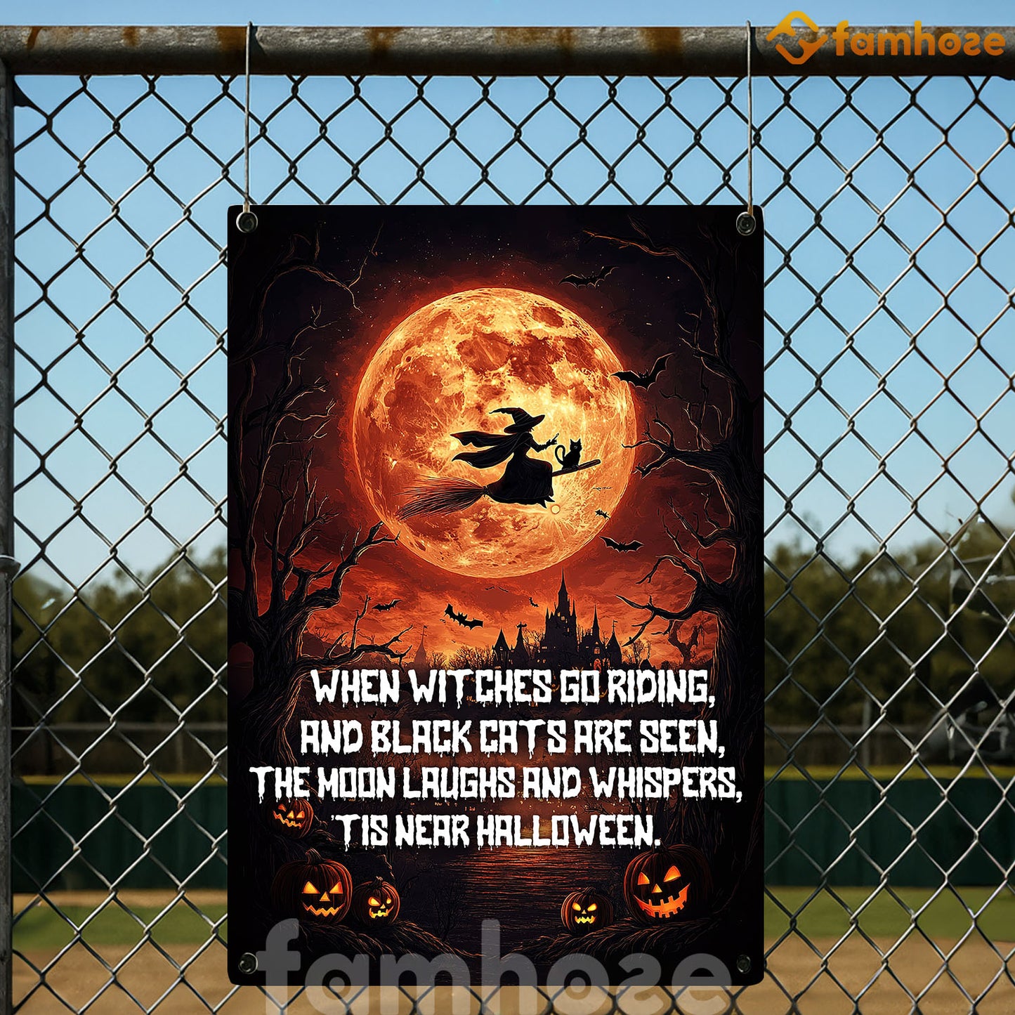 Halloween Witch & Black Cat Metal Sign, When Witches Go Riding Garden Sign, Field Decor Gift For Witch Lovers