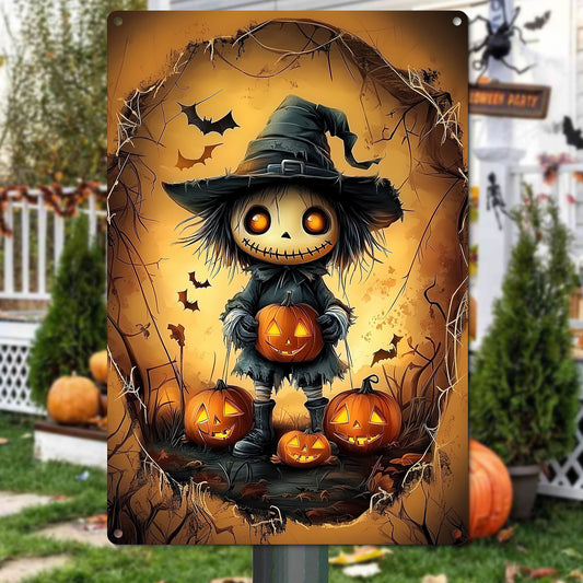 Cute Halloween Metal Sign, The Spooky Scarecrow, Welcome To The Magical Garden Backyard Sign