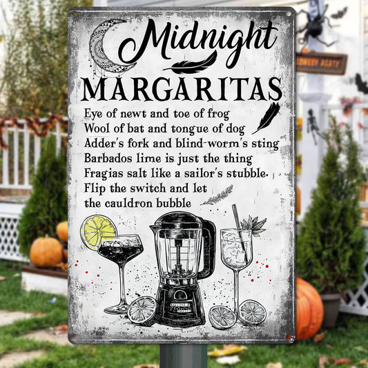 Halloween Metal Sign, Midnight Margaritas, Welcome To The Magical Garden Backyard Sign