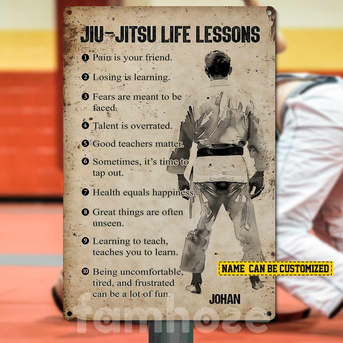 Personalized Jiu Jitsu Metal Sign, Jiu Jitsu Life Lessons Sport Sign, Field Decor Gift For Jiu Jitsu Lovers