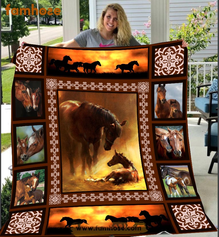 Horse Blanket, Horse Mom & Children Fleece Blanket - Sherpa Blanket Gift For Horse Lover