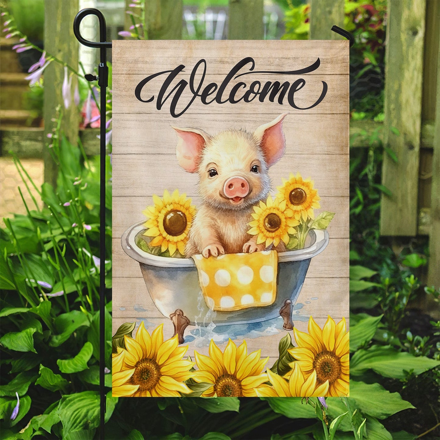 Cute Pig Flag, Baby Pig In A Bath Welcome To My Garden, Gift For Pig Lovers, Farmers, Garden Lovers