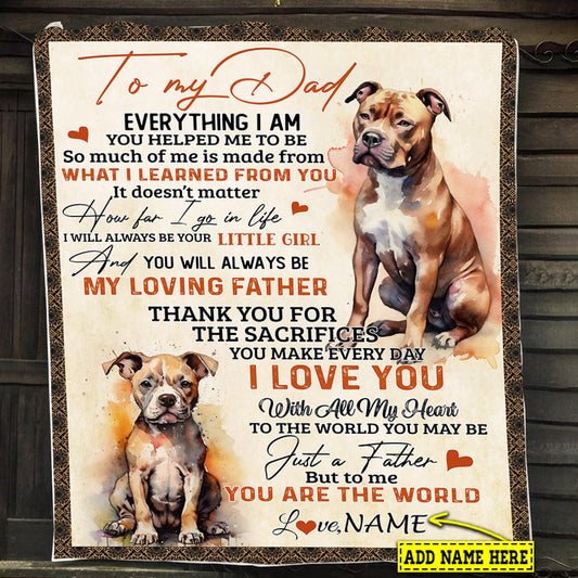 Personalized Dog Blanket Gift For Dad From Daughter & Son, Pitbull To My Dad Love You With All My Heart Fleece Blanket - Sherpa Blanket Gift For Dog Lovers, Father's Day Gift