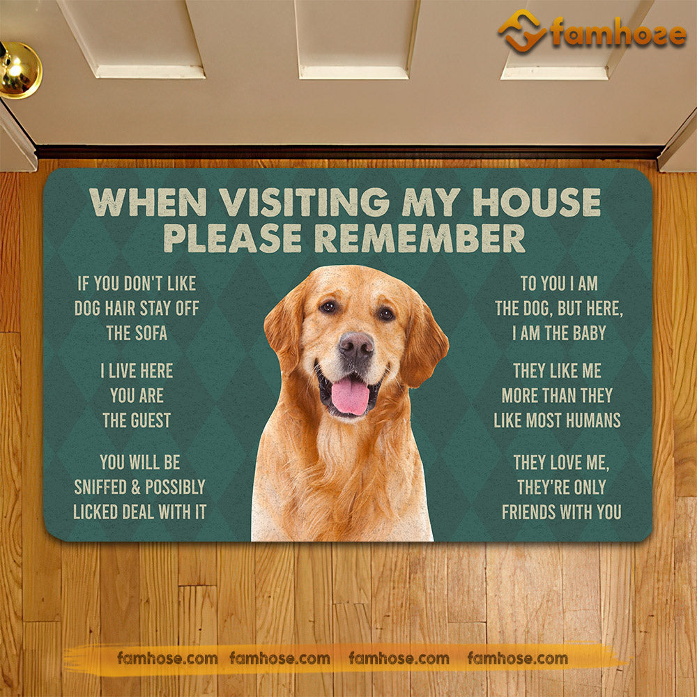 Retrievers Golden Dog Doormat, Please Remember I Live Here Gift For Dog Lovers, Housewarming Gift, Dog Decor