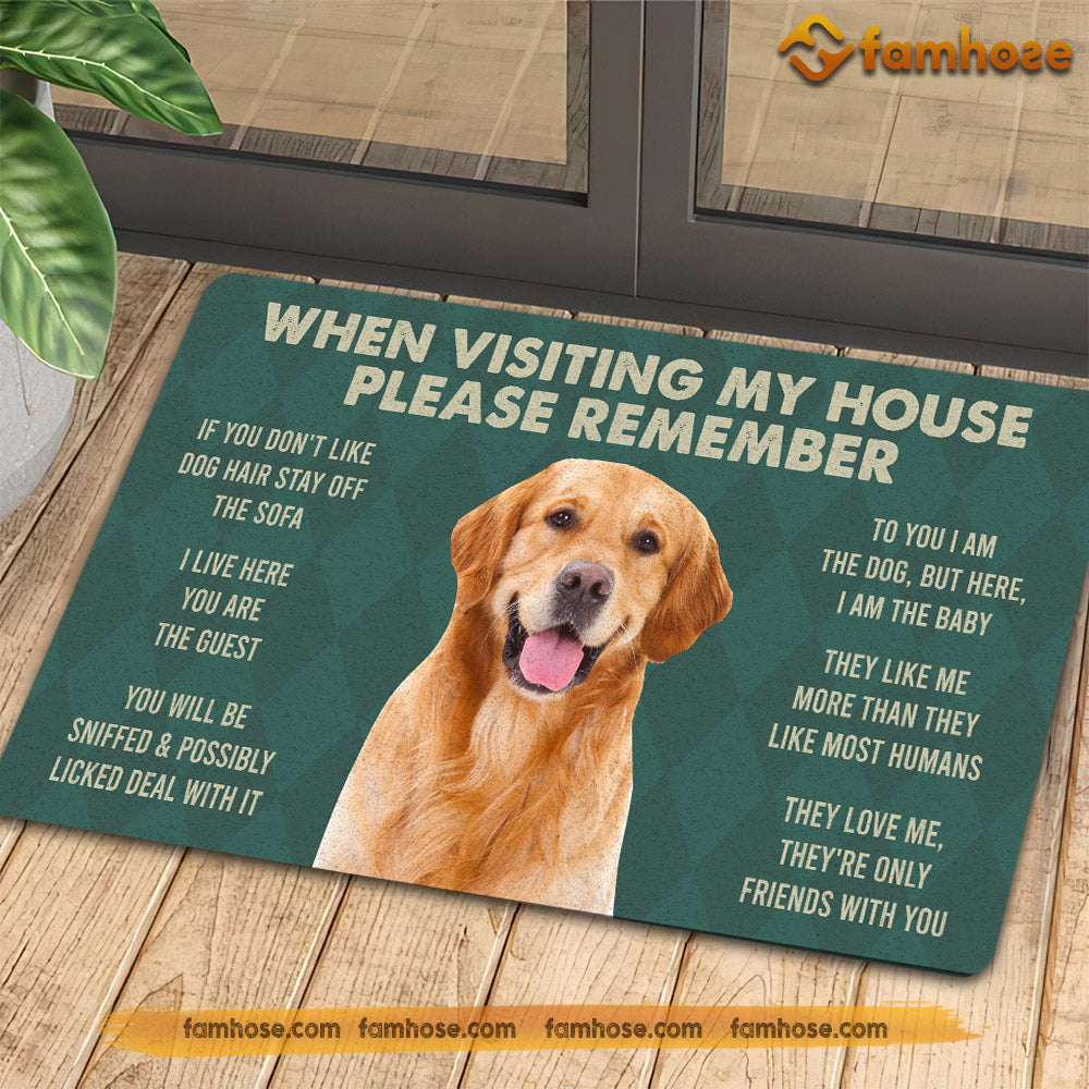 Retrievers Golden Dog Doormat, Please Remember I Live Here Gift For Dog Lovers, Housewarming Gift, Dog Decor