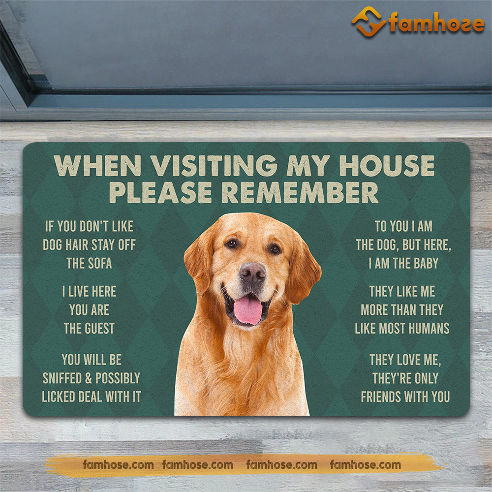 Retrievers Golden Dog Doormat, Please Remember I Live Here Gift For Dog Lovers, Housewarming Gift, Dog Decor