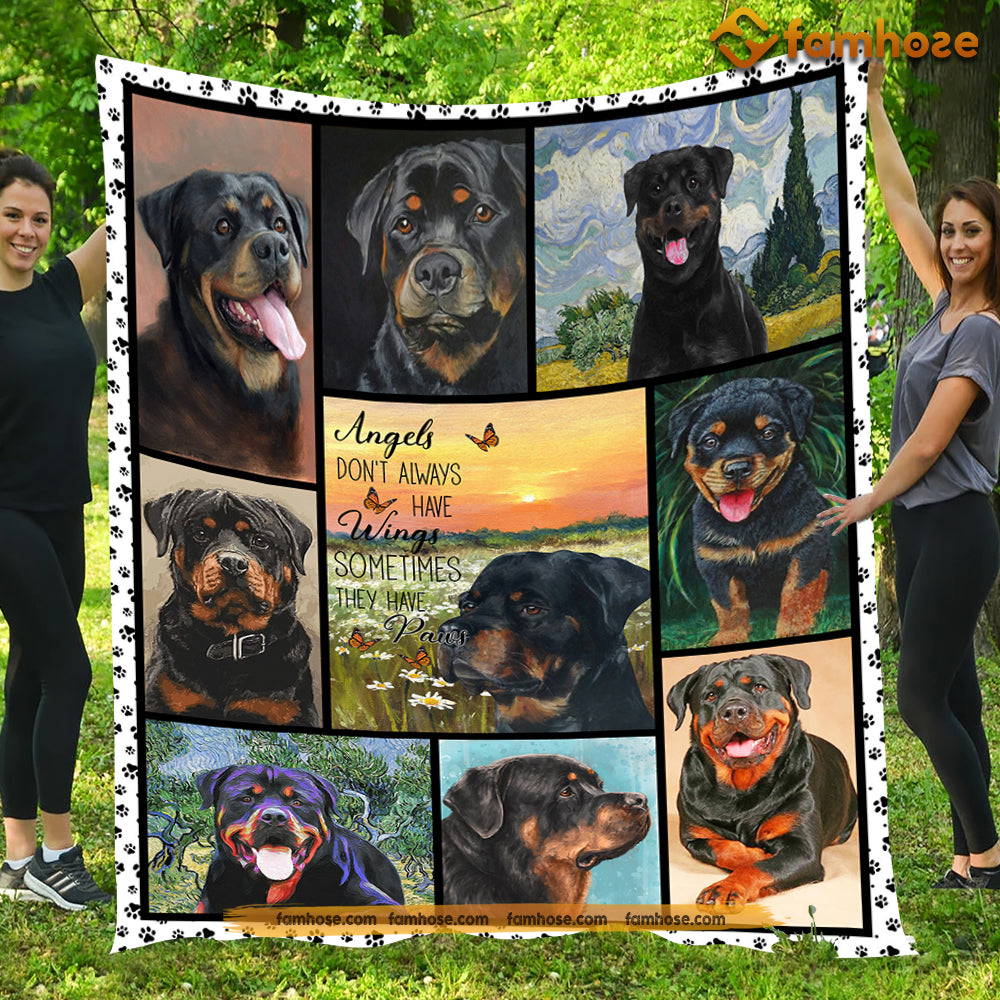 Dog Blanket, Angels Don't Always Have Wings Sometimes They Have Paws Rottweiler Fleece Blanket - Sherpa Blanket Gift For Dog Lovers, Dog Owners