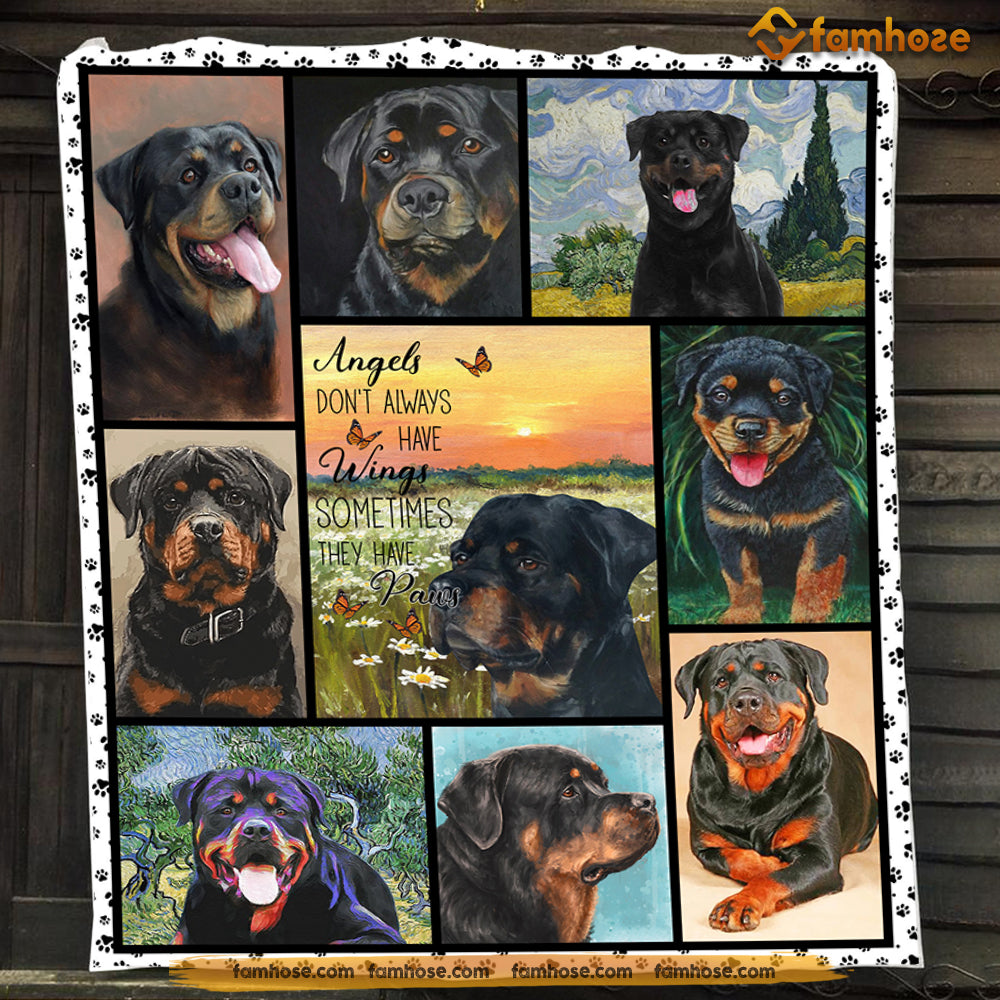 Dog Blanket, Angels Don't Always Have Wings Sometimes They Have Paws Rottweiler Fleece Blanket - Sherpa Blanket Gift For Dog Lovers, Dog Owners