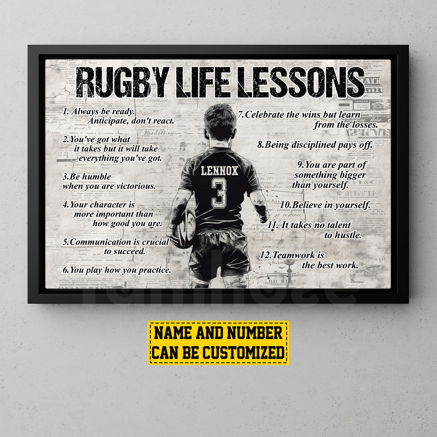 Personalized Rugby Boy Canvas Painting For Kids - Inspiring Quotes Life Lessons Poster Gift For Young Rugby Fans