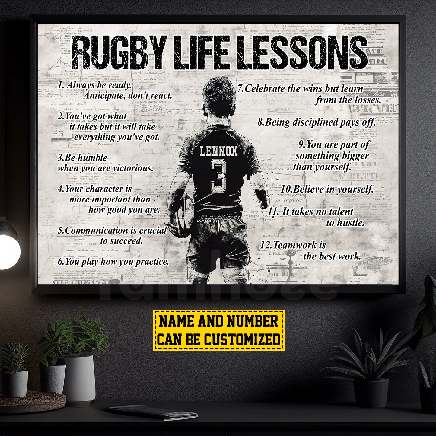 Personalized Rugby Boy Canvas Painting For Kids - Inspiring Quotes Life Lessons Poster Gift For Young Rugby Fans