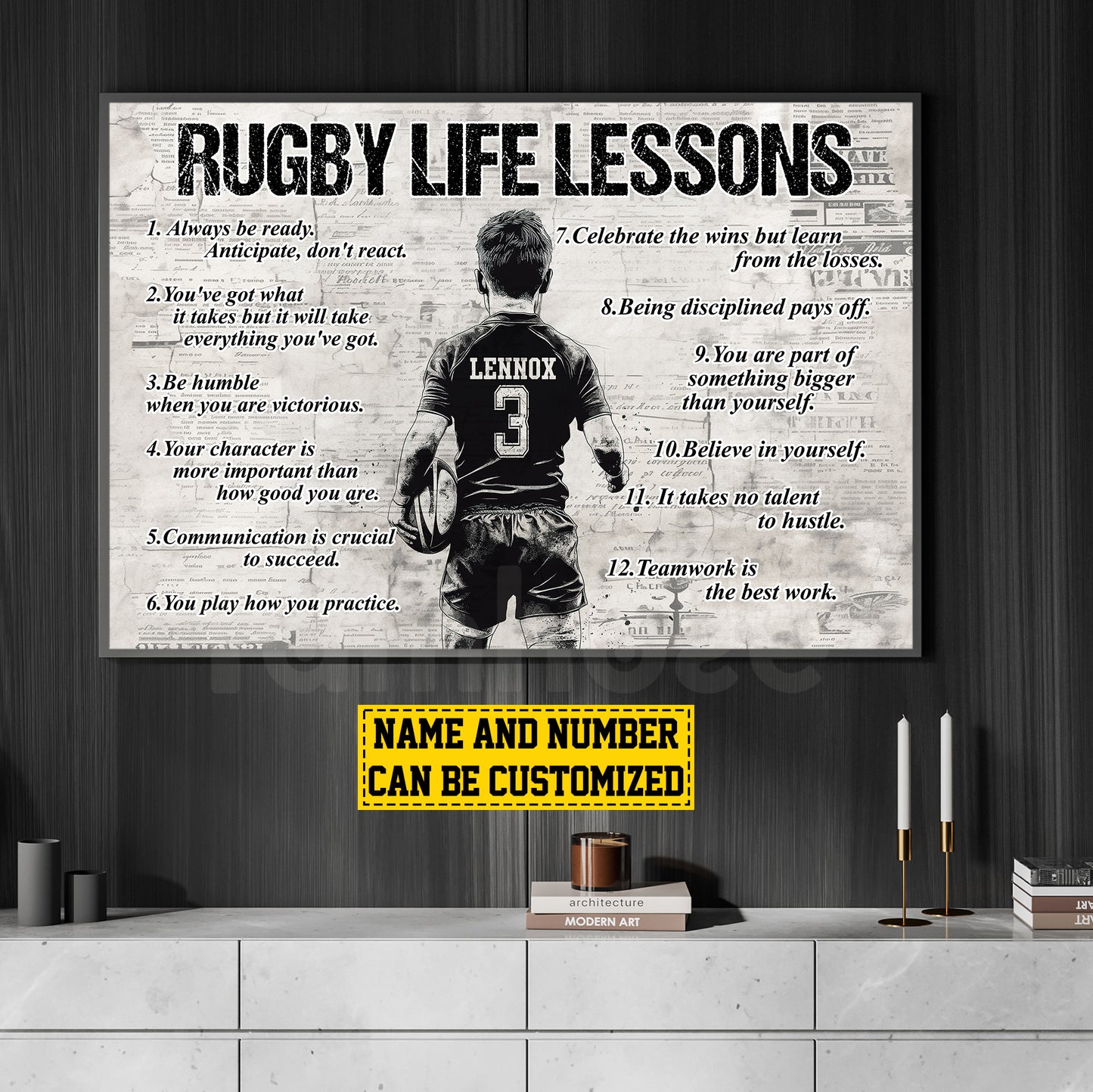 Personalized Rugby Boy Canvas Painting For Kids - Inspiring Quotes Life Lessons Poster Gift For Young Rugby Fans