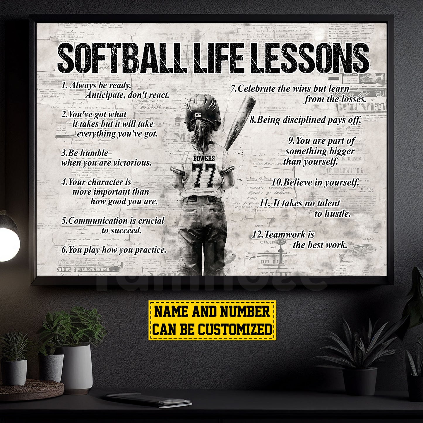 Personalized Softball Girl Canvas Painting For Kids - Inspiring Quotes Life Lessons Poster Gift For Young Softball Fans