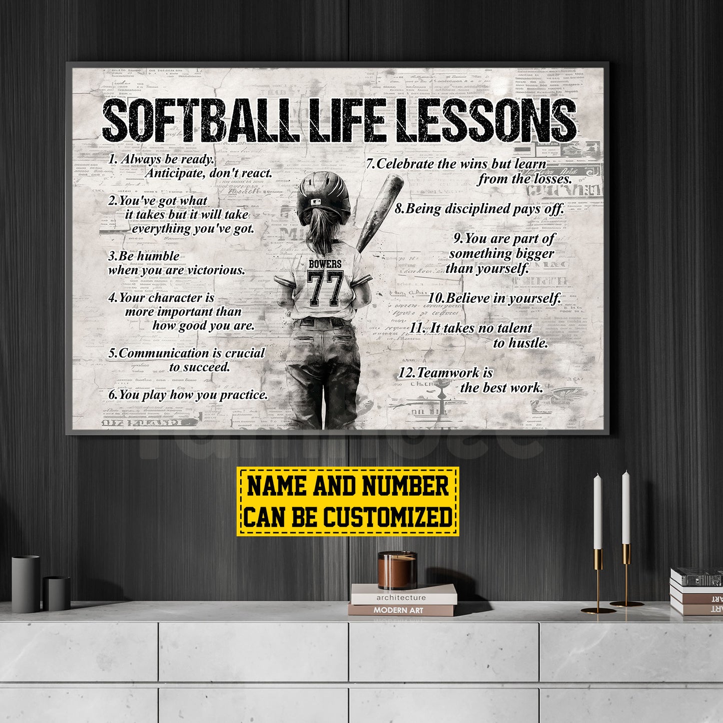 Personalized Softball Girl Canvas Painting For Kids - Inspiring Quotes Life Lessons Poster Gift For Young Softball Fans