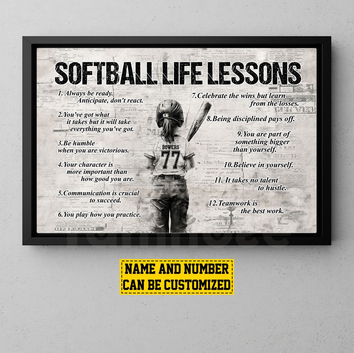 Personalized Softball Girl Canvas Painting For Kids - Inspiring Quotes Life Lessons Poster Gift For Young Softball Fans