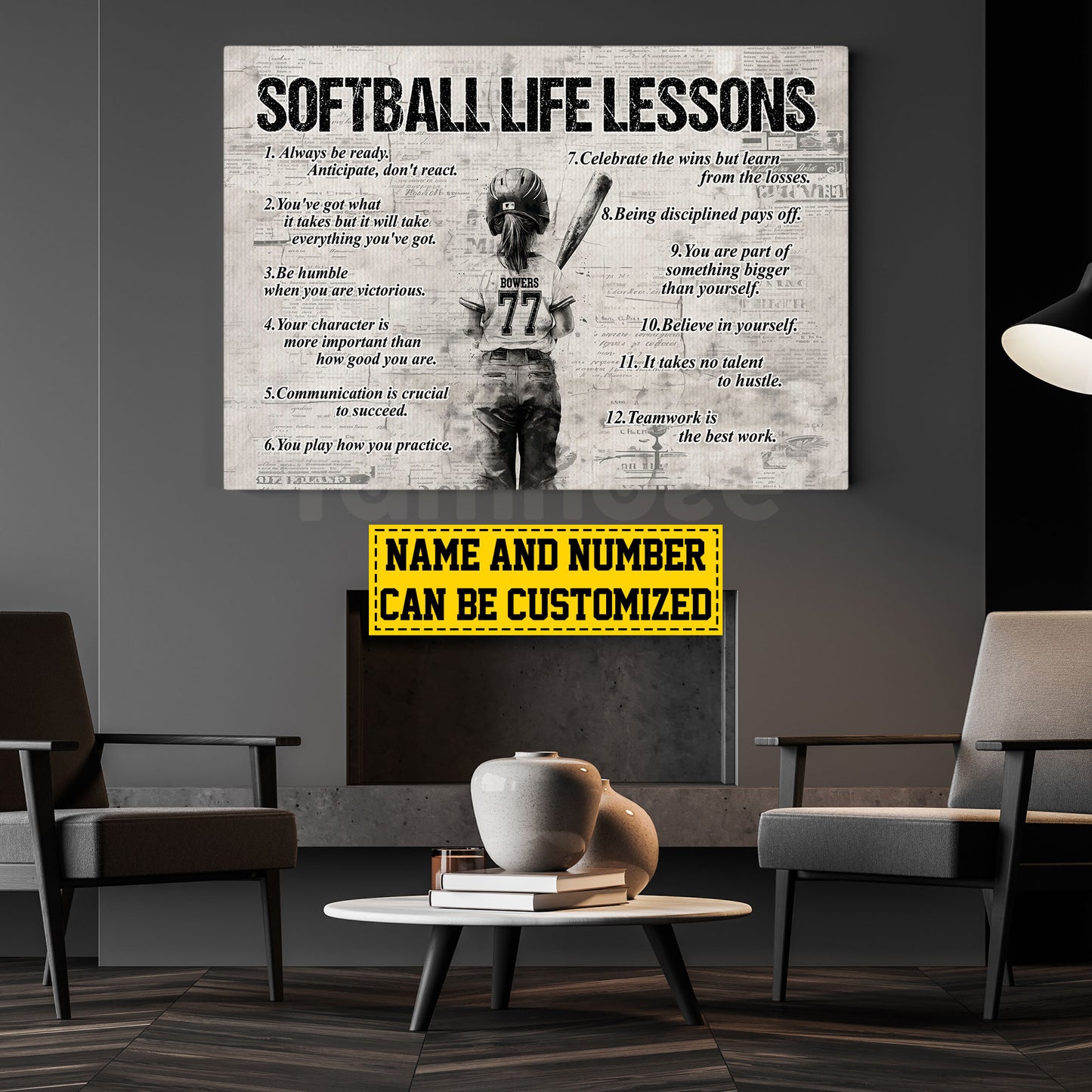 Personalized Softball Girl Canvas Painting For Kids - Inspiring Quotes Life Lessons Poster Gift For Young Softball Fans