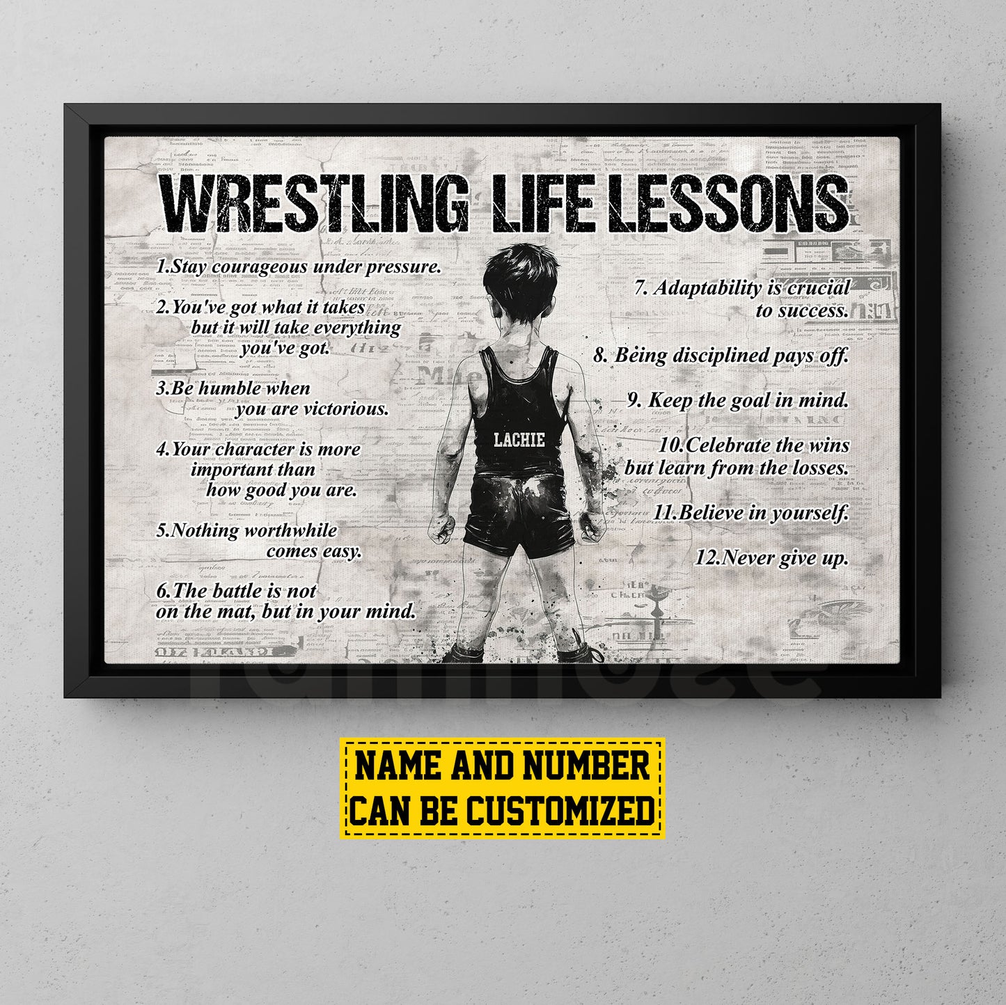 Personalized Wrestling Boy Canvas Painting For Kids - Inspiring Quotes Life Lessons Poster Gift For Young Wrestling Fans