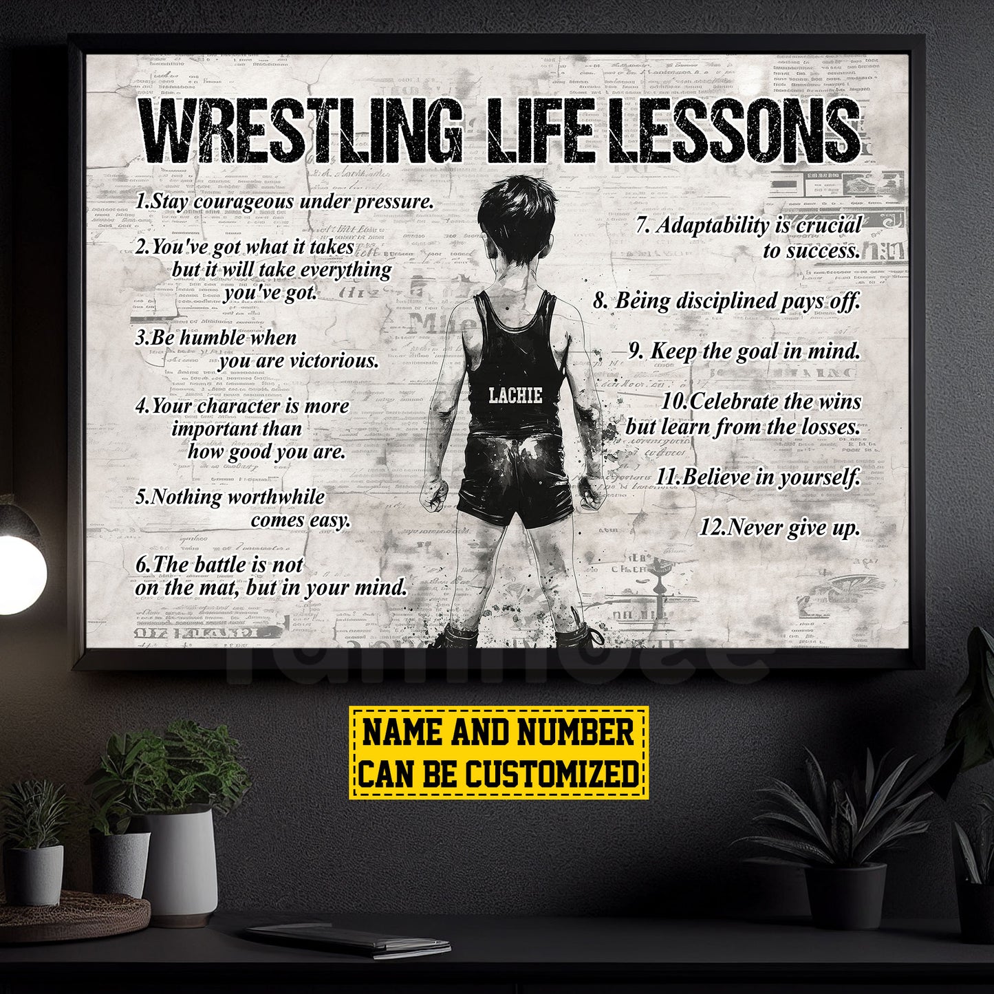 Personalized Wrestling Boy Canvas Painting For Kids - Inspiring Quotes Life Lessons Poster Gift For Young Wrestling Fans