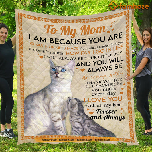 Mother's Day Cat Blanket, To My Mom Much Of Me Is Made From You Love You With All My Heart Fleece Blanket - Sherpa Blanket Gift For Cat Lovers, Gift For Moms