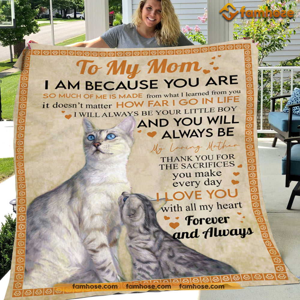 Mother's Day Cat Blanket, To My Mom Much Of Me Is Made From You Love You With All My Heart Fleece Blanket - Sherpa Blanket Gift For Cat Lovers, Gift For Moms