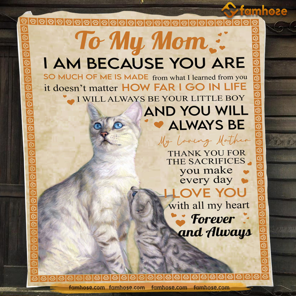 Mother's Day Cat Blanket, To My Mom Much Of Me Is Made From You Love You With All My Heart Fleece Blanket - Sherpa Blanket Gift For Cat Lovers, Gift For Moms