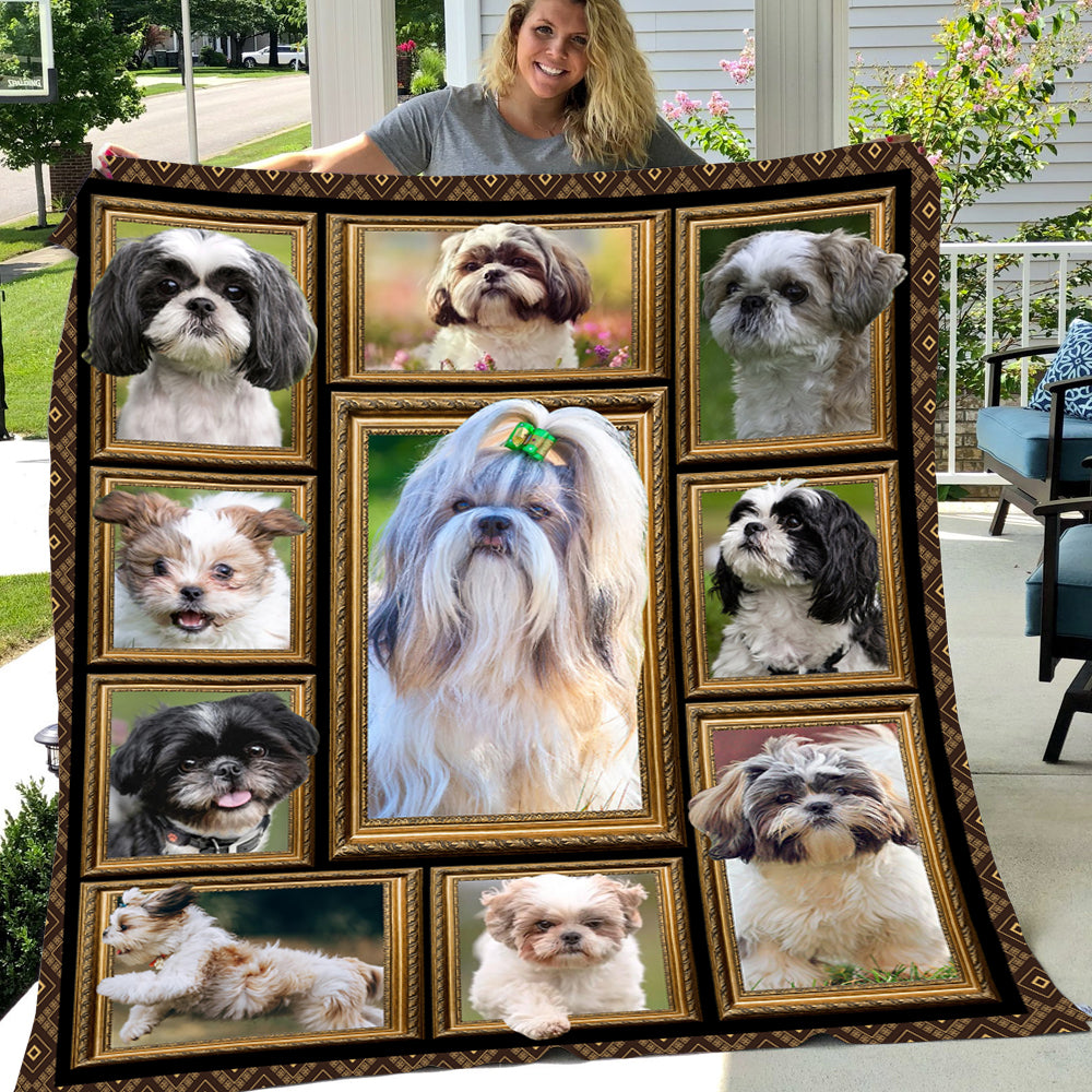 Dog Blanket, Cute Mischievous Dogs Shih Tzu Fleece Blanket - Sherpa Blanket Gift For Dog Lovers, Dog Owners