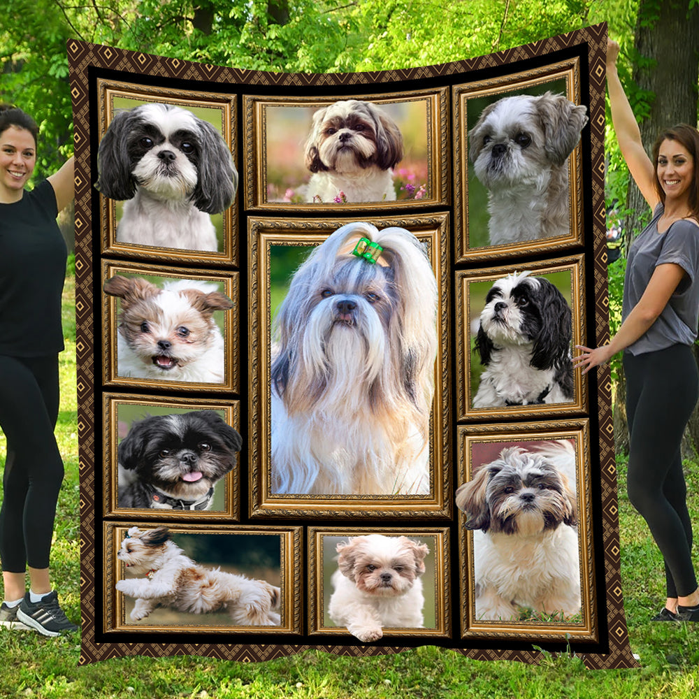 Dog Blanket, Cute Mischievous Dogs Shih Tzu Fleece Blanket - Sherpa Blanket Gift For Dog Lovers, Dog Owners