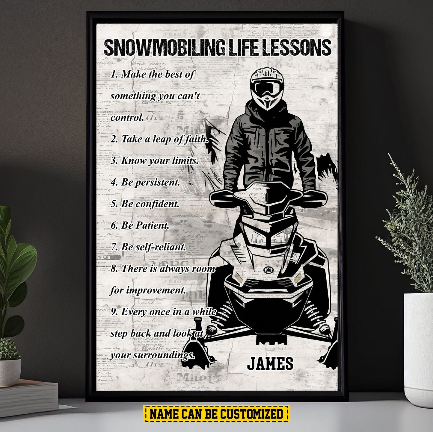 Snowmobiling Life Lessons, Motivational Snowmobiling Canvas Painting, Inspirational Quotes Wall Art Decor, Poster Gift For Snowmobiling Lovers